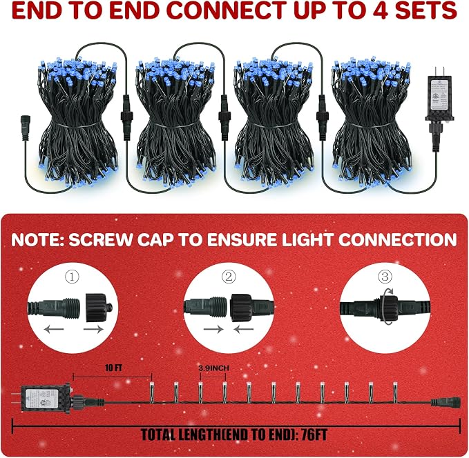66ft 200 LED Christmas Tree Lights, End-to-End Plug 8 Modes Fairy Lights with Timer, Outdoor Indoor Xmas Light Christmas Tree, Patio, Garden, Party, Wedding, Holiday, Blue