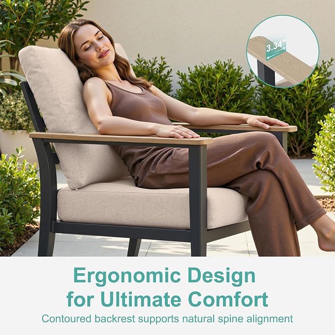 Aluminum Outdoor Patio Furniture Set 4-Seat, Patio Conversation Set Sectional Furniture Set with High Backrest & Thickened Cushions for Garden, Backyard, Poolside, Sand