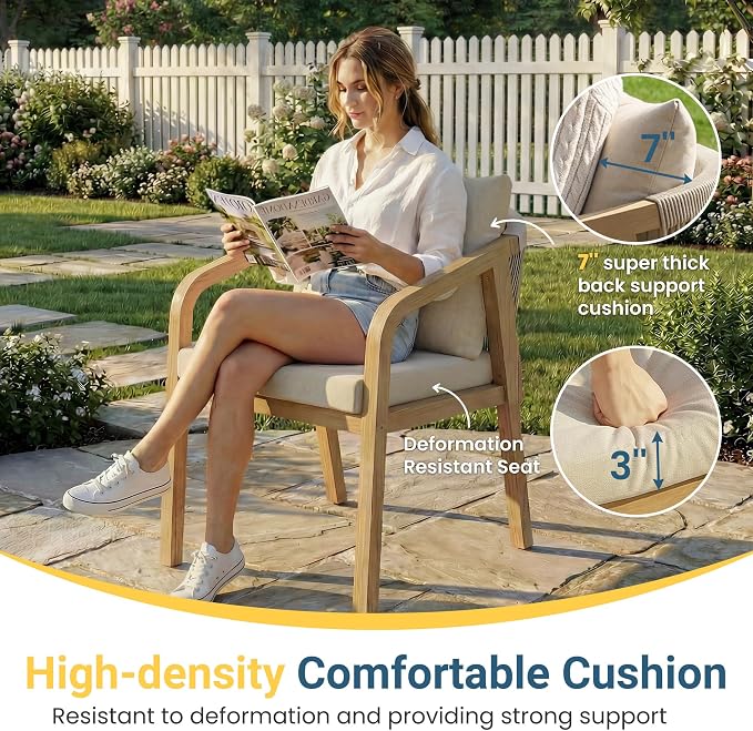 Wisteria Lane 5 Pieces Acacia Patio Dining Set for 4, Patio Dining Table and Chairs Set with Cushion, Modern Outdoor Dining Furniture Set for Lawn Backyard Garden Deck, Beige