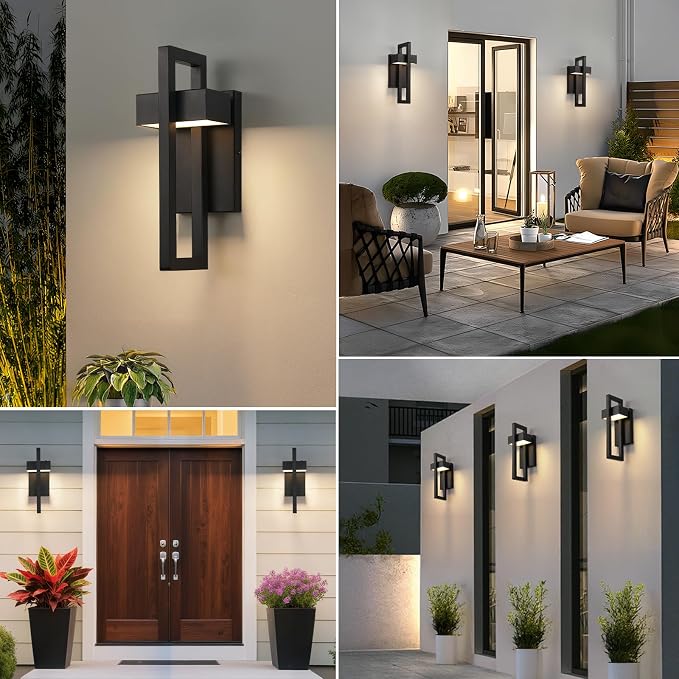 16.5'' Modern LED Outdoor Wall Sconce, Integrated LED Outdoor Light Fixtures Wall Mount Exterior Lights, Black Front Porch Outside Lighting for House, Backyard, Warm White 3000K, 1 Pack