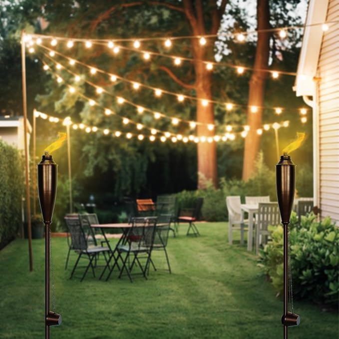 Garden Torches for Outside -Deco Home Pack of 4 Metal Garden Torches Citronella Oil for Outdoor Ambiance - Decorative and Functional Citronella Torches for Patio, Lawn, and Backyard- Bronze
