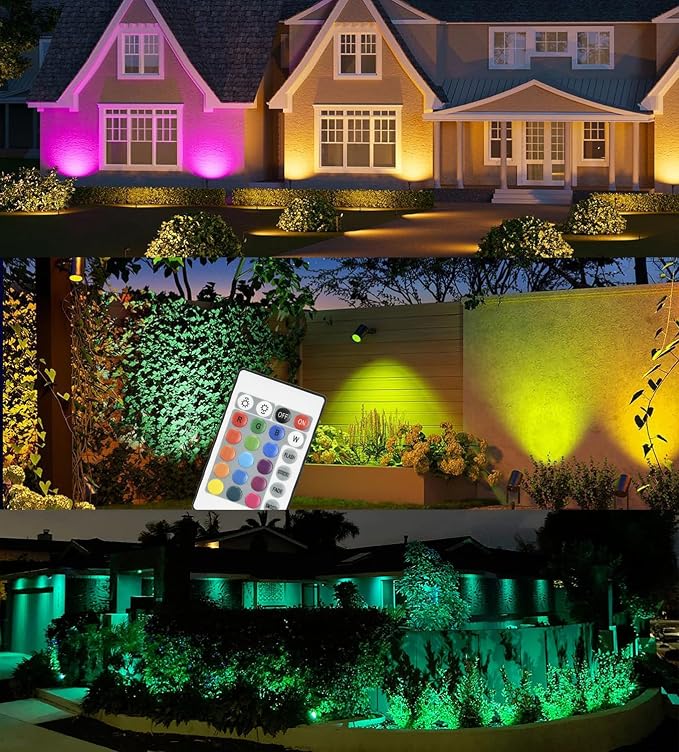 RGB Halloween Low Voltage Landscape Lights Color Changing 5W LED Landscape Lighting Outdoor Waterproof Remote Control for Garden Pathway Christmas Decorative Lighting, 10 Pack with Connector
