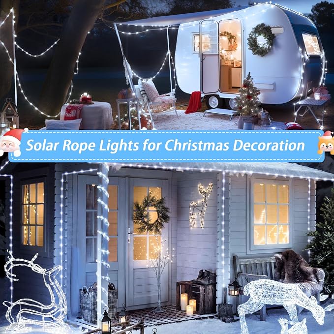 JMEXSUSS 66ft 200 LED 8 Modes White Solar Rope Lights for Pool | Solar Pool Lights Outdoor Waterproof, Solar Powered Christmas Lights for Fence,Gazebo,Yard,Walkway,Path,Garden Decor(White)