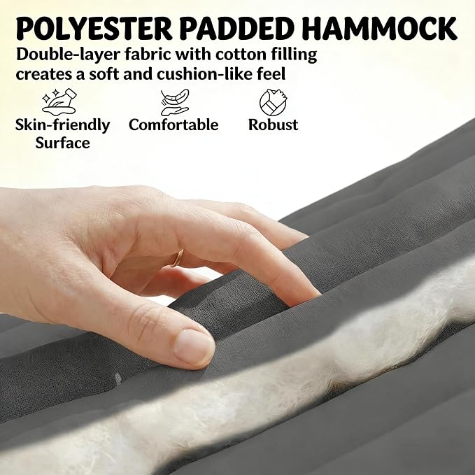 Outdoor Double Hammock with Hardwood Spreader Bars, 440 lb Capacity Patio Hammock, for Patio, Backyard, Porch, Camping & Garden, 128” x 55” (Gray)