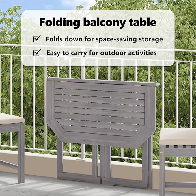 vidaXL Hanging Balcony Table, Folding Outdoor Table, Patio Table, Garden Furniture for Front Porch Deck Lawn Backyard Terrace, Solid Acacia Wood
