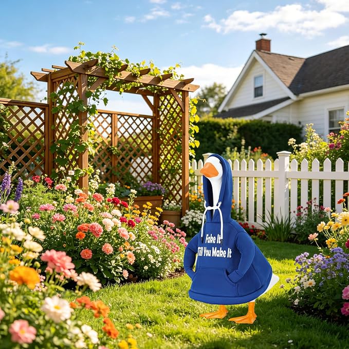 Porch Goose Hoodie Outfits for 23 Inch Porch Goose & Duck Statues, Classic Hoodie Goose Clothes for Concrete Geese, Funny and Inspirational Goose for Front Porch Garden Yard Decor
