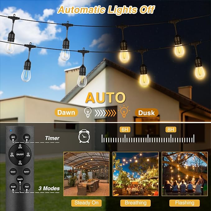 ZJOJO Solar String Lights Outdoor Waterproof 100FT Edison String Lights | Commercial Grade S14 Shatterproof Bulbs Patio Lights Solar Powered Outdoor,Hanging Lights for Cafe Patio Backyard Bistro Farm