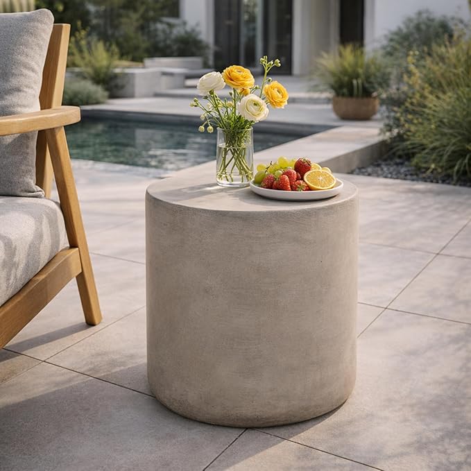 Outdoor Concrete Side Table, Light Gray