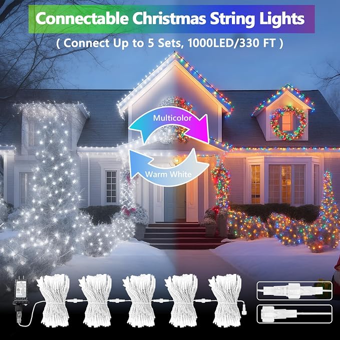 200 LED Connectable String Lights with Remote, Cool White to Multicolor | 11 Modes, Timer, 66FT Clear Wire Waterproof Color Changing Twinkle Fairy Lights Plug in for Bedroom Patio Xmas Tree Decor