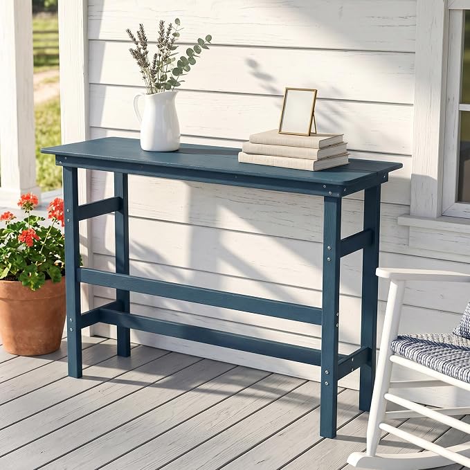 41.25" Outdoor Bar Table & Pub Table, Heavy Duty HDPE Console Table, Weather-Resistant Patio Console Tables, Modern Bar Height Table for Garden/Backyard/Deck/Pool/Outdoor Furniture, Blue