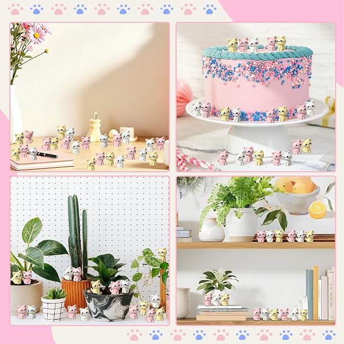 60 Pcs Mini Resin Cat Figurines Tiny Little Cats Miniature Figures for Crafts Fairy Garden Accessories Micro Landscape Decoration