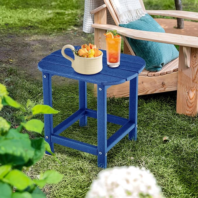 Tangkula Outdoor Side Table, Weather Resistant Adirondack Table, Outdoor Indoor Chairside End Tables, Waterproof HDPE, for Patio Poolside Porch Backyard, Easy Assembly, 19 x 14.5 x 18 Inch (1, Navy)