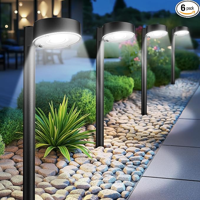 Ahaorigin 6 Pack Solar Pathway Lights Outdoor, 12 Brighter LED Solar Lights Outdoor Waterproof, Up to 12 Hrs Modern Path Light for Yard Garden Walkway Driveway Lawn, Cool White