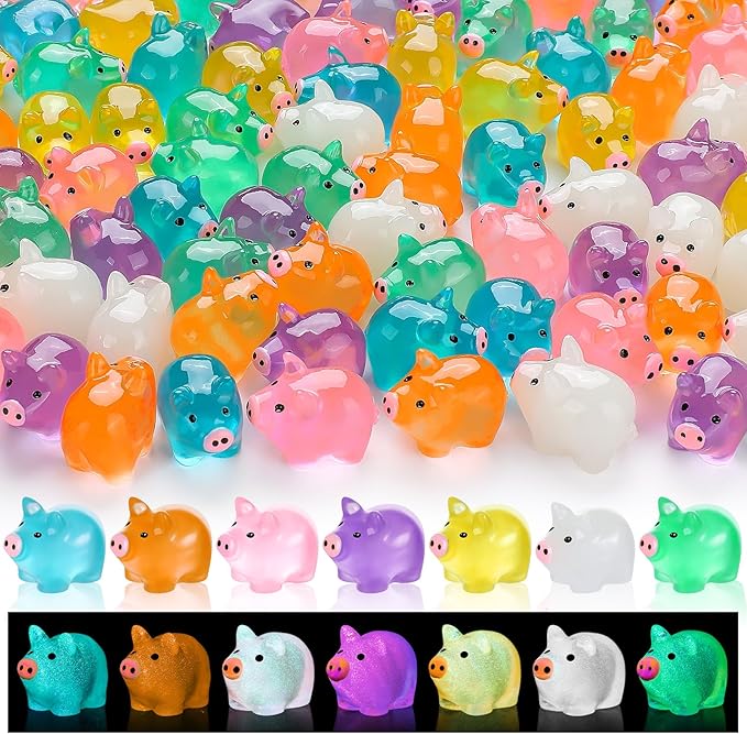 152PCS Luminous Mini Resin Pigs Miniature Pig Figurines Tiny Pig | Miniature Pigs Animals Figurines Glow in The Dark, Micro Garden Landscape, Dollhouses DIY, Birthday Party Decor