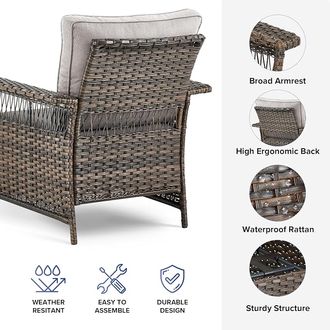 Rilyson Luxury Outdoor Patio Wicker Chairs Set of 2, Rattan 2 Piece Patio Chair Set with High Back, Comfy Cushions and Deep Seating for Porch Deck Backyard Garden(Brown/Beige)