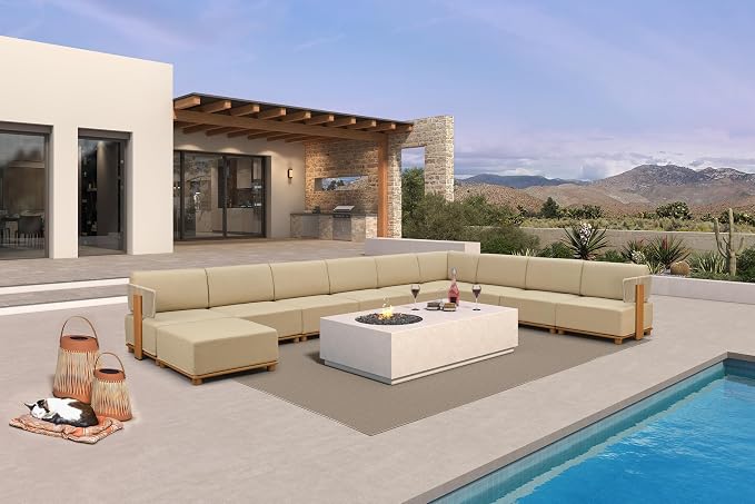 PURPLE LEAF Patio Furniture Set Modular U-Shaped Outdoor Sectional Sofa with 11" Thick Olefin Cushion 10-Piece Outdoor Conversation Set w/Ottoman & Coffee Lights for Backyard Garden Poolside, Beige