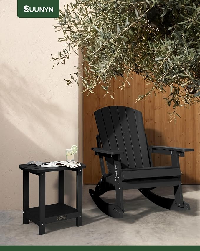 Outdoor Side Table – 2-Tier HDPE Adirondack Side Tables, Sturdy Small Outdoor Porch Tables, Weather-Resistant & Easy Assembly Patio End Table for Garden, Balcony, Porch & Poolside (Black)