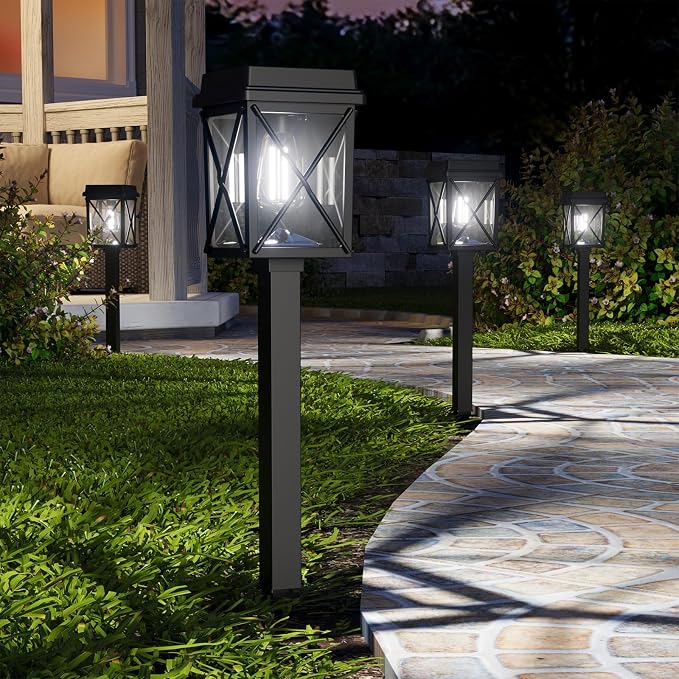 XMCOSY+ 12 Pack Solar Pathway Lights, 50LM Garden Lights Solar Powered | Long lasting, outdoor solar lights for yard, backyard, driveway, walkway, landscape, path, dusk to dawn (warm/cool white)