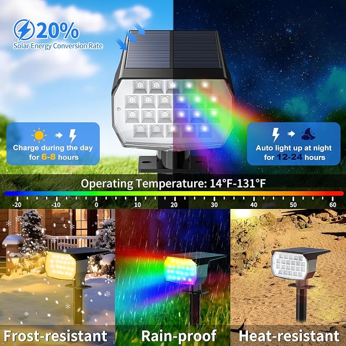 WENATY Solar Spot Lights Outdoor Color Changing 12 Pack Christmas Spotlight | 7 Mode, Solar Lights Outdoor Waterproof IP65, Solar Led Powered Flood Landscape Light for Outside Pathway Yard Garden Walkway