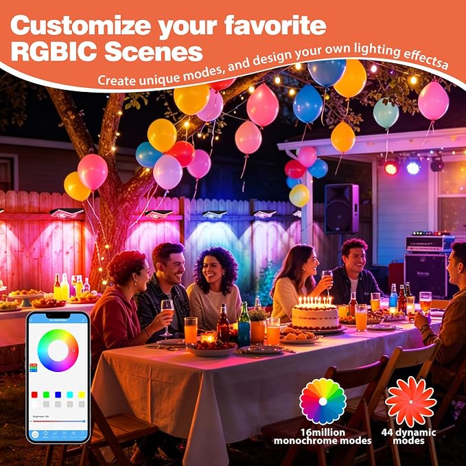 Outdoor Fence Lights Plug in, 100FT LED Fence Lights, App & Remote Control, 100 Scene Modes, IP67 Waterproof Outdoor Lights for Backyard, Patio, Deck - Brighter Than Solar Lights