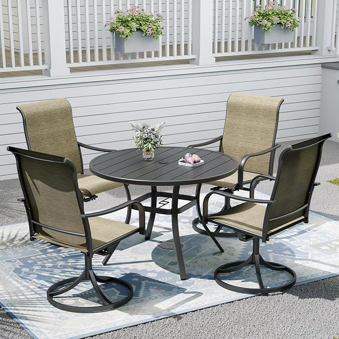 Outdoor Dining Table with 4PCS Swivel Chairs,41" Round Patio Table with Adjustable Umbrella Hole,Stable Patio Dining Set for Home or Outside