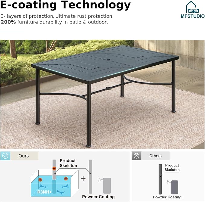 MFSTUDIO 7 PCS Patio Dining Set with 6 Stacking Aluminum Armchair(Beige) and 64" Rectangular Heavy Duty Table