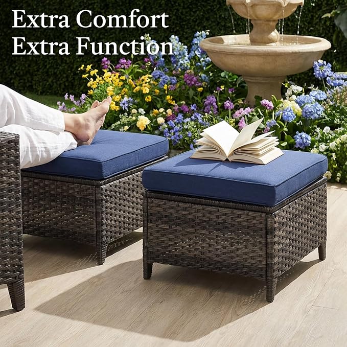 6 Piece High Back Patio Furniture Set - All Weather Patio Conversation Set with 4 Inch Thick Cushions and Deep Seating Swivel Glider Chairs & Outdoor Couch for Porch Deck Yard Pool