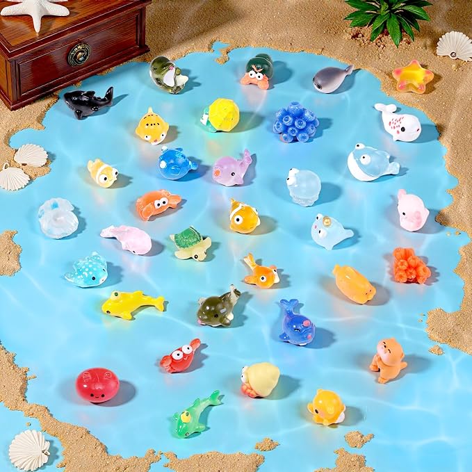 50 Pcs Mini Ocean Resin Animals Figures 50 Styles for Aquarium Decorations | Tiny Sea Animal to Hide Little Animals Figures for Fish Tank Ornaments Fairy Garden Miniature Landscape Dollhouse Accessories