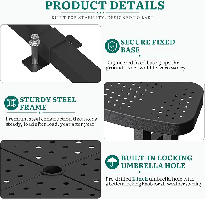 YITAHOME 38" Round Metal Picnic Table with Umbrella Hole, Q235 Carbon Steel Heavy Duty Outdoor Table, Black Industrial Patio Set for Backyard, Park, and Lawn