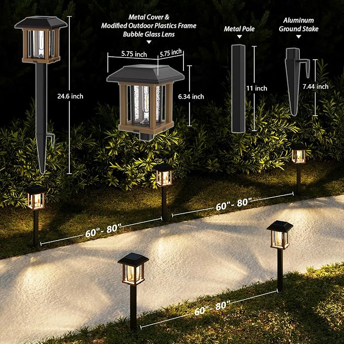 XMCOSY+ Solar Pathway Lights Outdoor, Warm White Glow Garden Lights, 4 Pack | IP65 Waterproof 2-Tone Design Seeded Glass & Stainless Steel Garden Lights, Decor for Walkway Yard Patio Driveway & Landscape