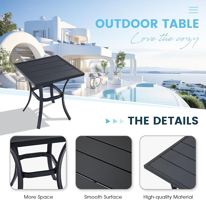 3 Pieces Small Patio Dining Set, 2 Textilene Swivel Chairs and Small Square Outdoor Table, Outdoor Furniture Set for Porch, Lawn, Garden, Black/Brown