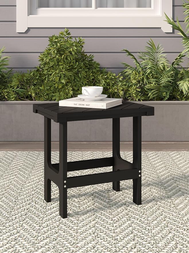 Outdoor Side Table, Black – Durable Recycled Plastic Table, All-Weather
