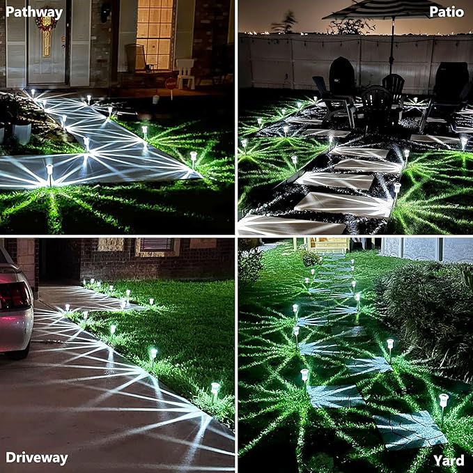 10 Pack Solar Pathway Lights Outdoor Waterproof, Cool White LED | Solar Lights Outdoor for Yard Garden Outside Walkway Driveway Landscape Lighting, Auto On/Off Stainless Steel Stake Lights