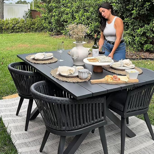 PURPLE LEAF 5 Pieces Outdoor Dining Set with Patio Aluminium Dining Table and Wicker Chairs Modern Furniture Cushions Sets for Backyard Indoor Decor Kitchen Gray