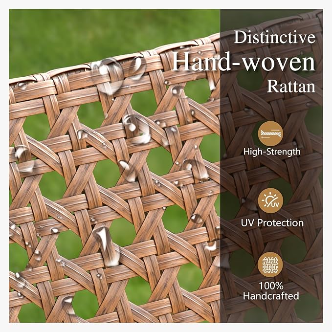Sophia & William 4 Pieces Patio Conversation Set, Wicker Outdoor Furniture Set for 4, All Weather Outdoor Seating Set, Rattan Loveseat & Single Chairs with Cushions & Acacia Wood Coffee Table, Beige
