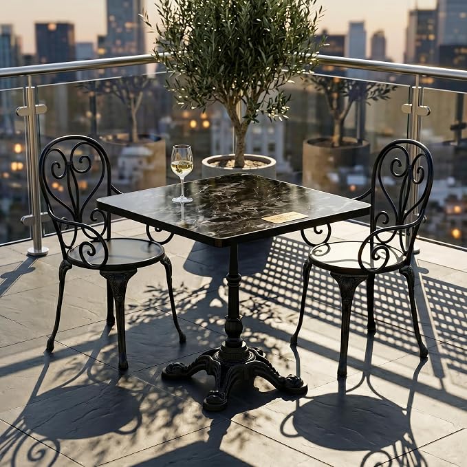 SSLine 31.5" Sintered Stone Dining Table, Marble Top Bistro Table with Heavy-Duty Cast Iron Base, Waterproof Tulip Table for 2-4 Person,Indoor/Outdoor Use for Patio,Cafe,Restaurant (Square-Black)
