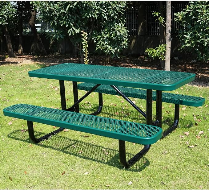 6' Rectangular Picnic Table, Expanded Metal, Green (72" Long)