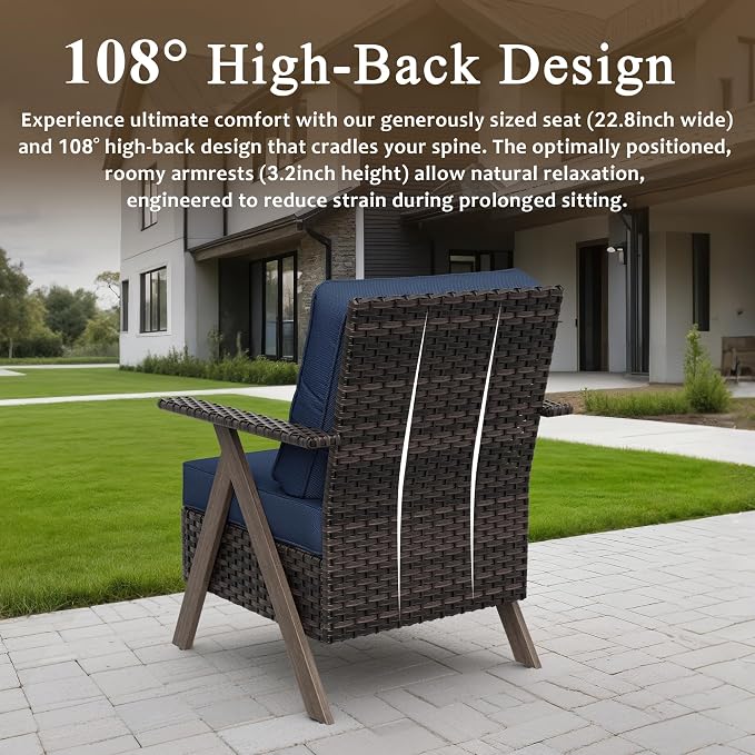 Outdoor Wicker Patio Chairs Set of 2, PE Rattan Patio Dining Chairs with Metal Frame and Deep Seating