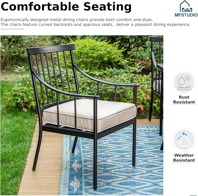 MFSTUDIO 7-Piece Patio Dining Set, Metal Chairs, 59" Metal Table | Umbrella Hole, Seats 6