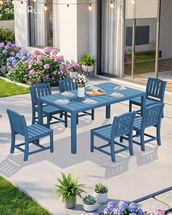 SERWALL Outdoor Dining Chairs Set of 4, Blue | All-Weather HDPE Patio Armless Chairs Suitable Outdoor Dining Table