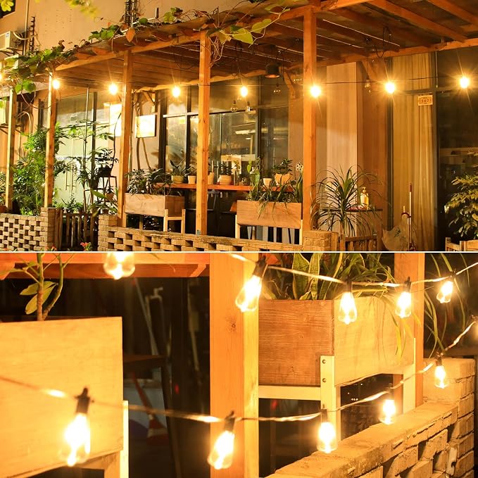 Zuske 25ft Outdoor String Lights, LED Patio Hanging With 12 Shatterproof Bulbs, Waterproof ETL Listed Bistro for Backyard Garden Cafe