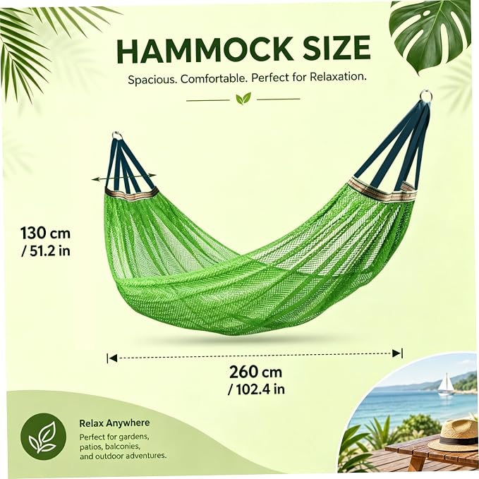 Camping Hammock Lightweight Portable, Anti-roll Breathable Mesh Outdoor Hammock with Tree Straps & Carry Bag, Green (102.36x51.18in)