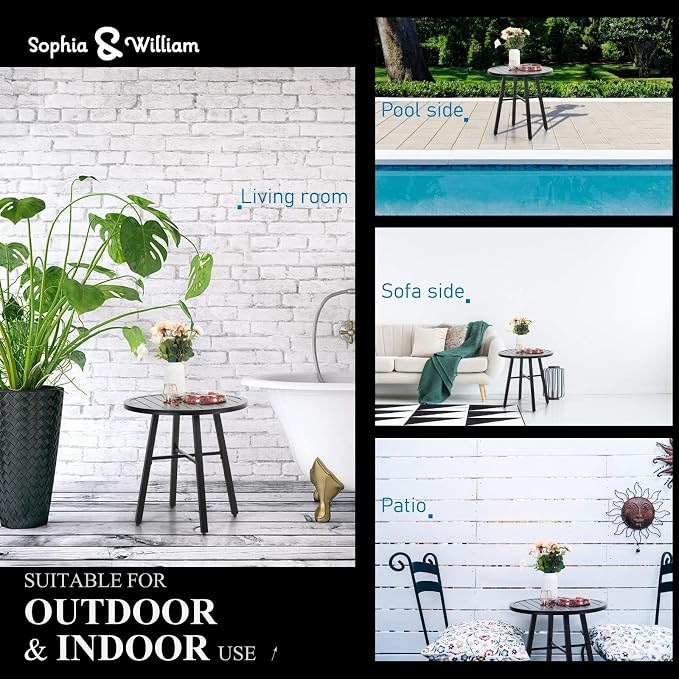 Sophia & William 28" Patio Outdoor Bistro Table, Round Black Metal Side End Table, Small Portable Coffee Dining Table,Outdoor Furniture Table for Garden, Porch, Balcony, Yard