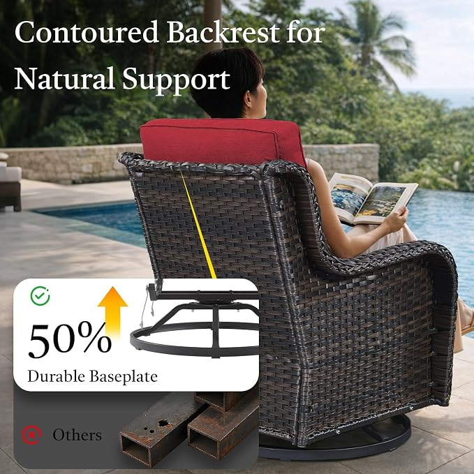 8 Piece High Back Wicker Patio Furniture Set - Patio Conversation Set with 4 Inch Thick Cushions and Deep Seating Swivel Glider Chairs Set of 4 & Outdoor Couch for Porch Deck Yard Pool