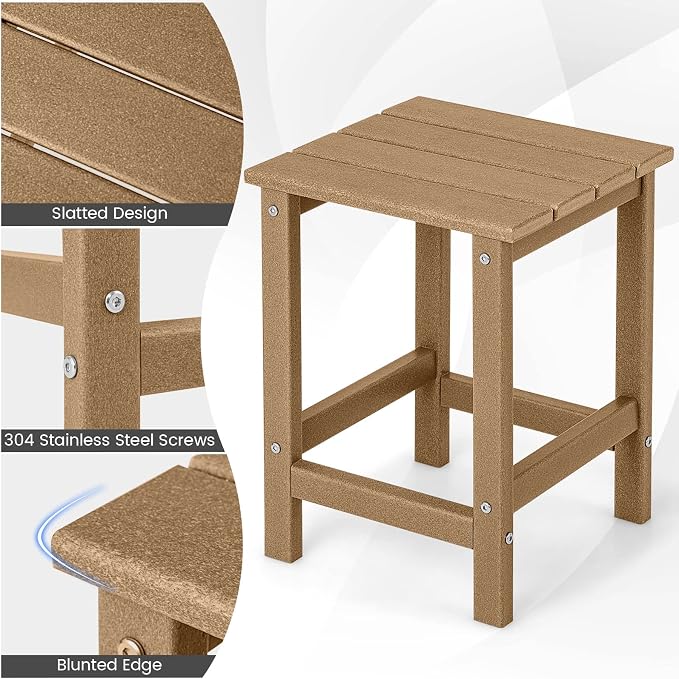 Tangkula Square Outdoor Side Table, Weather Resistant HDPE Adirondack Table, Outdoor Chairside End Tables for Lawn Garden Balcony, Easy Assembly, Patio Side Table, 14 x 14 x 18.5 Inch (2, Brown)