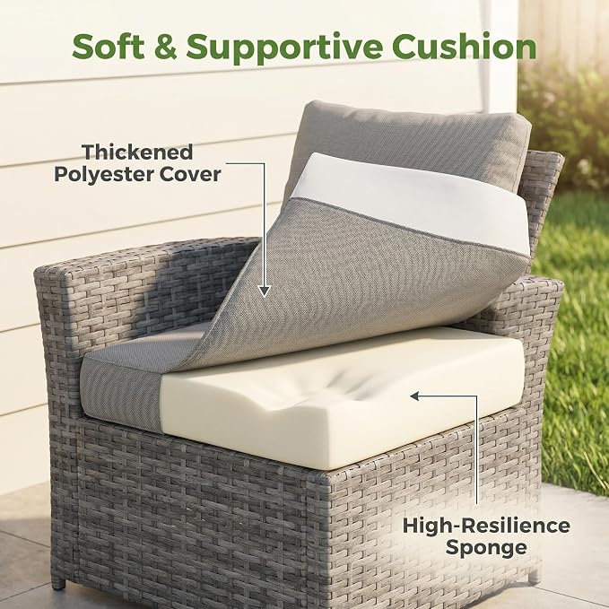 UDPATIO Patio Furniture Set, Outdoor Furniture Sets with Loveseats Sofa, Wicker Rattan Outdoor Conversation Set with Storage CoffeeTable for Backyard, Deck, Porch, Grey/Grey