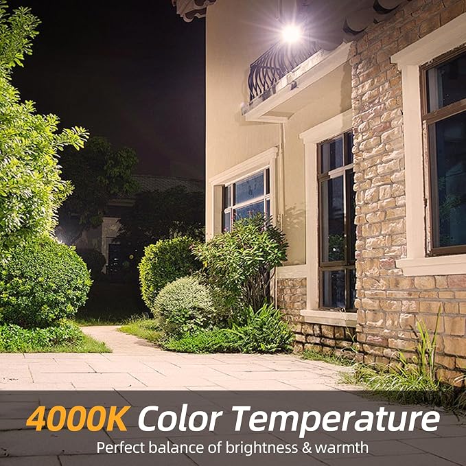 15W LED Outdoor Security Flood Lights 2 Pack,AC 120-277 Input | 100lm/W Efficacy,Super Bright LED Chips,7V×7H Beam Spread,180°Adjustable Knuckle Mount,IP65 Waterproof,4000K Color Temperatur
