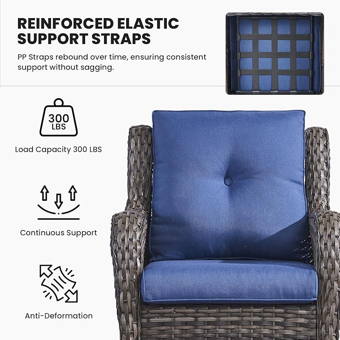 Belord Outdoor Wicker Furniture 5 Pieces Patio Furniture Set Patio Chairs with Ottomans and Side Table Conversation Set for Porch Garden Deck Balcony Poolside
