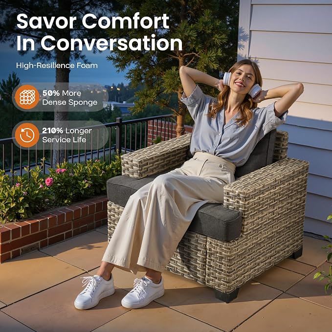 ovios 7 Piece Patio Sectional Furniture, Rattan Wicker Coversation Couch Set, Outdoor Sofa Set for Outside Porch Balcony Backyard Pool,Black