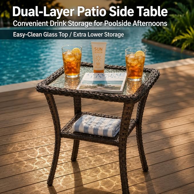 HUMMUH 3-Piece Outdoor Wicker Swivel Rocker Patio Set, High Back | 6 in Olefin seat and back cushions, PE rattan, steel frames, 350 lb chair capacity, for deck, yard, and poolside